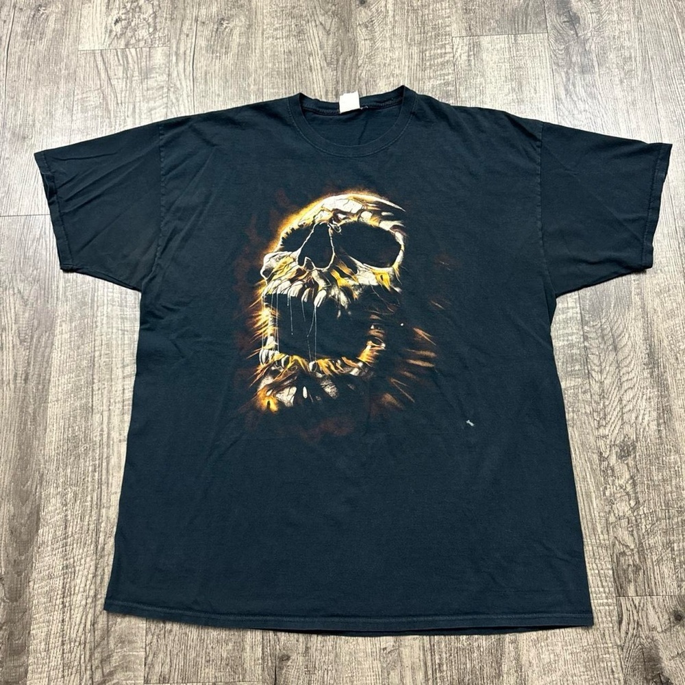 Y2K Flaming Skull Graphic Tee Cyber Grunge T Shirt